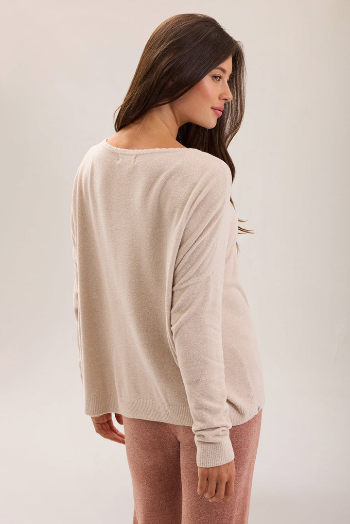 Scallop Slouchy Pullover in Stone