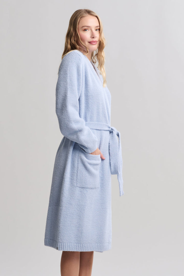CozyChic Luxe Robe with Rib Detail in Snow Drop