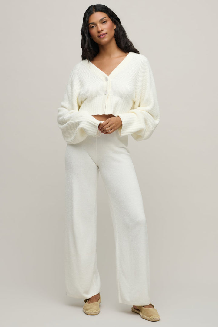 Cozy Chic Lite Cotton Ribbed Button Front Cardigan in Pearl