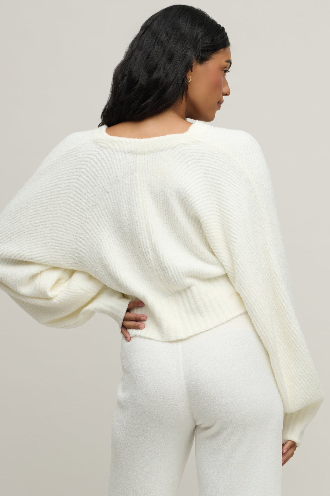 Cozy Chic Lite Cotton Ribbed Button Front Cardigan in Pearl