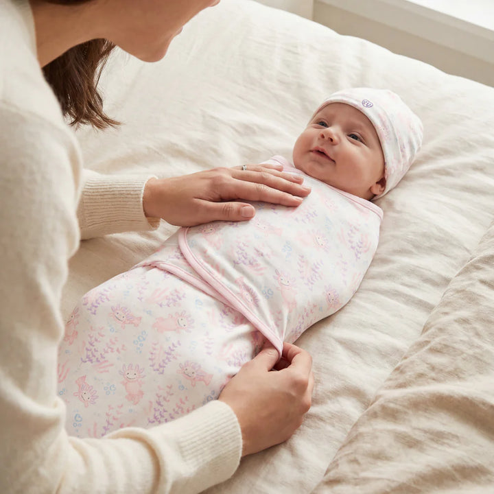 Pink Axolotl Swaddle & Beanie Gift set