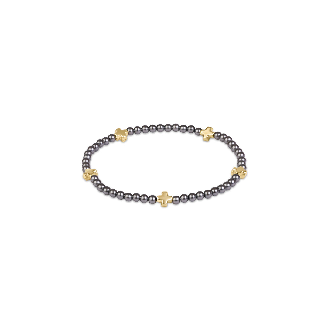 Signature Cross Small 3mm Pearl Dark Grey Bracelet