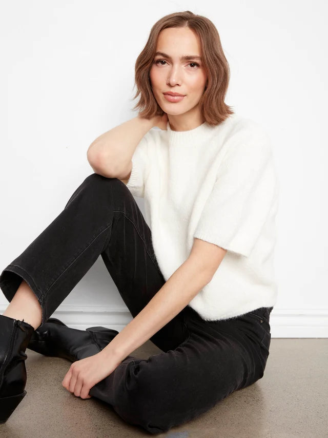Elbow Sleeve Balloon Shape Sweater in Ecru