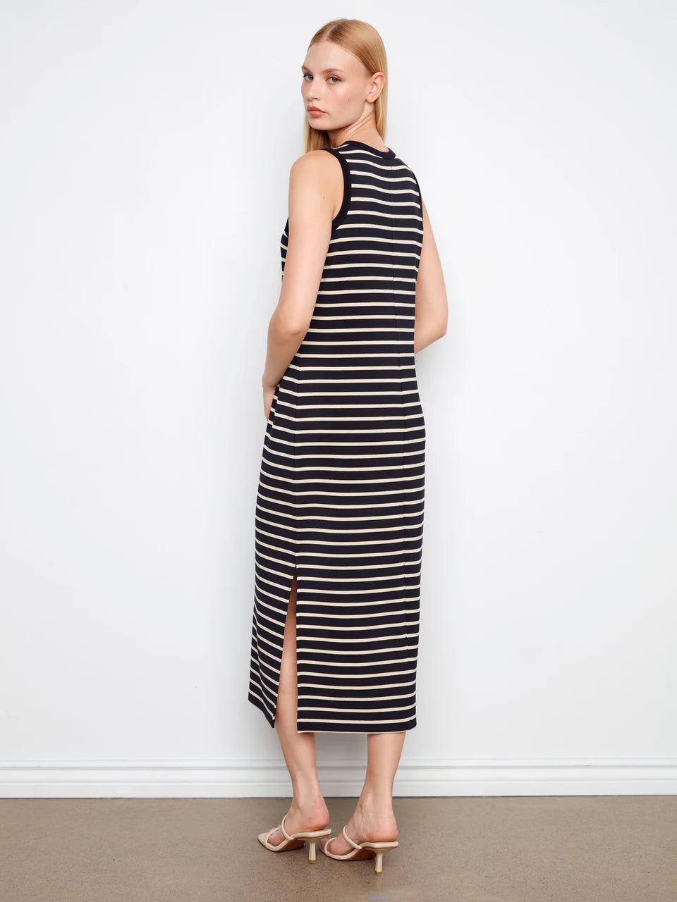 Sleeveless Striped Scuba Dress in Black