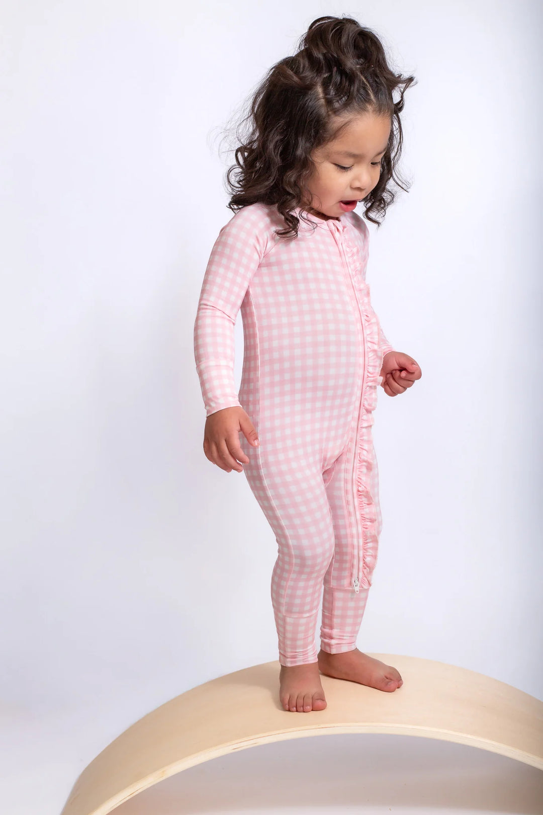 Long Sleeve Zip Pajamas in Cottage Pink Gingham