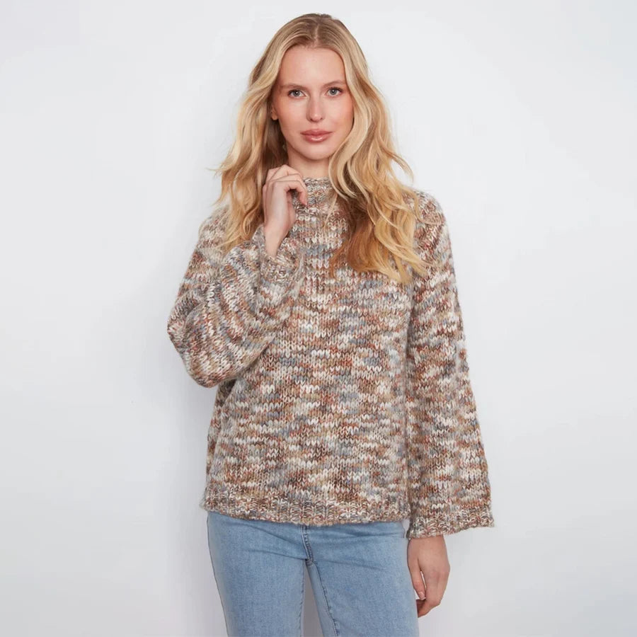 High Neck Space Dyed Knit Sweater