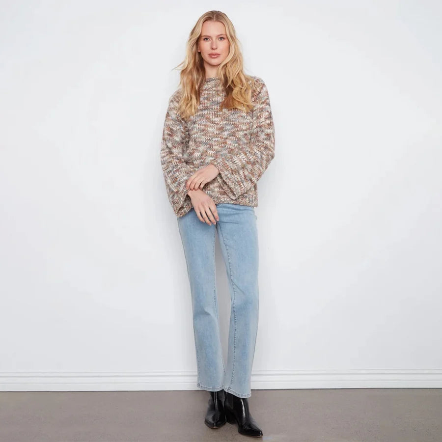High Neck Space Dyed Knit Sweater