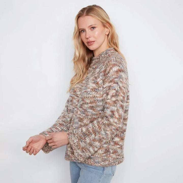 High Neck Space Dyed Knit Sweater
