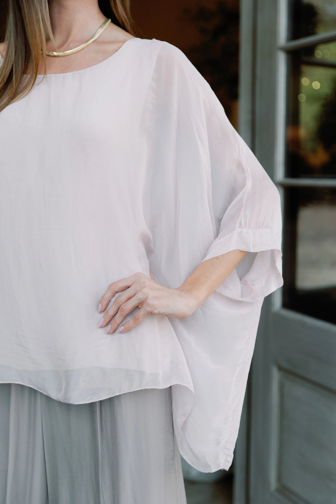 Martina Silk Top in Pale Pink