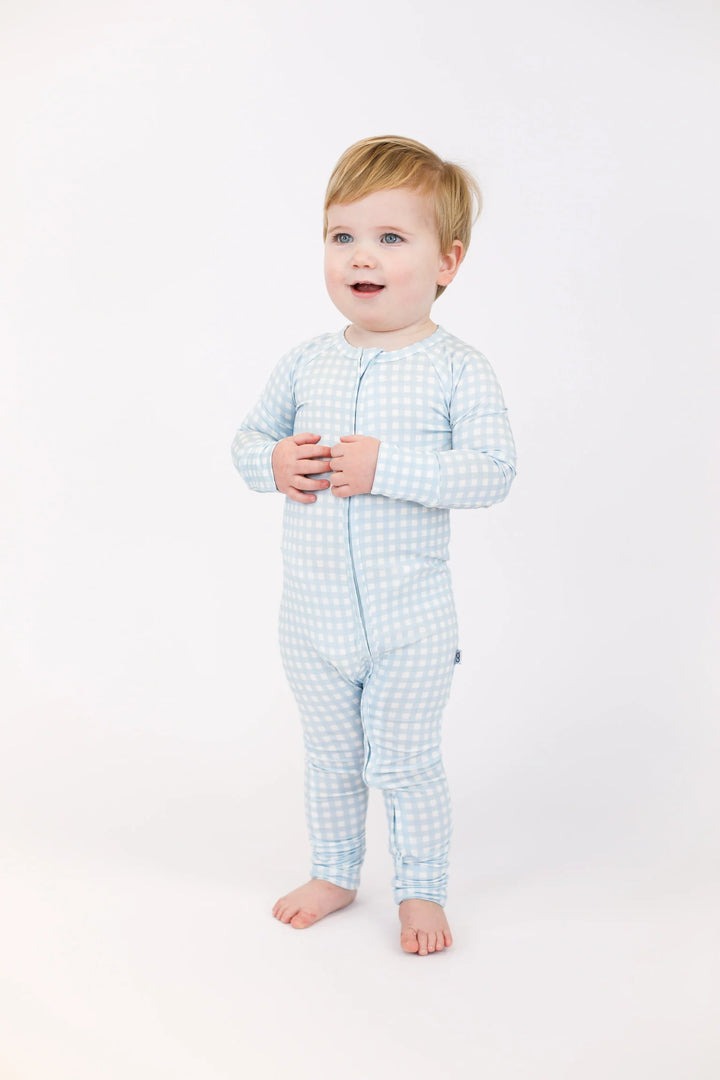 Long Sleeve Zip Pajamas in Cottage Blue Gingham