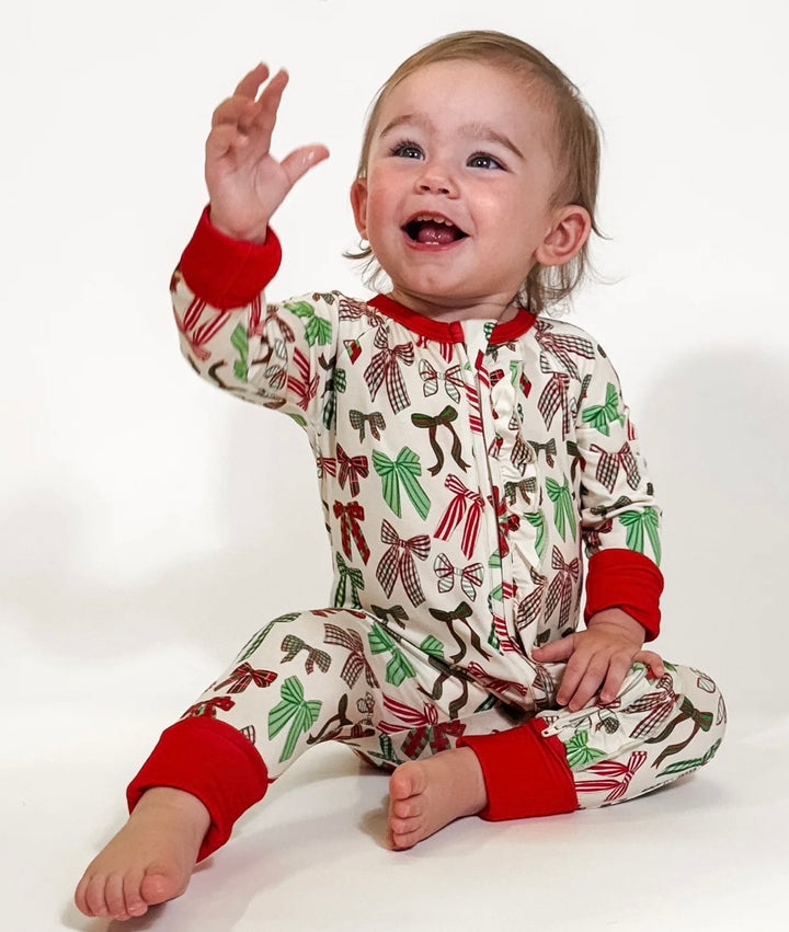 Long Sleeve Zip PJ - Holiday Bows