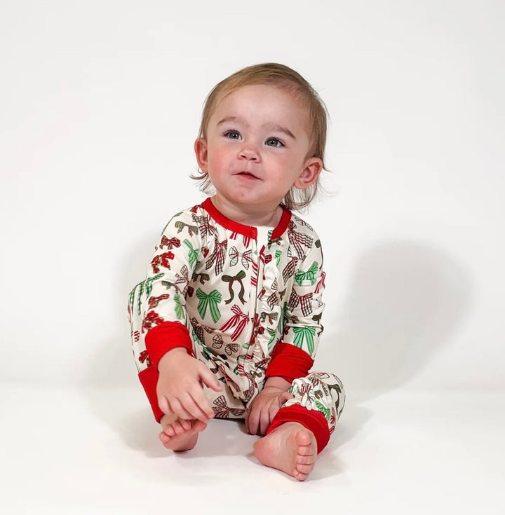 Long Sleeve Zip PJ - Holiday Bows