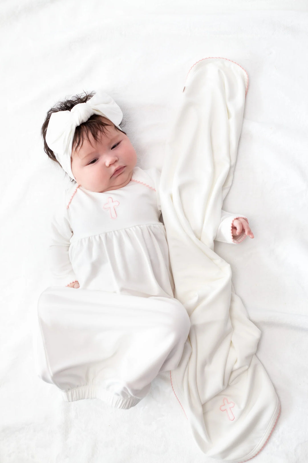 Embroidered Pink Cross Pip Blanket