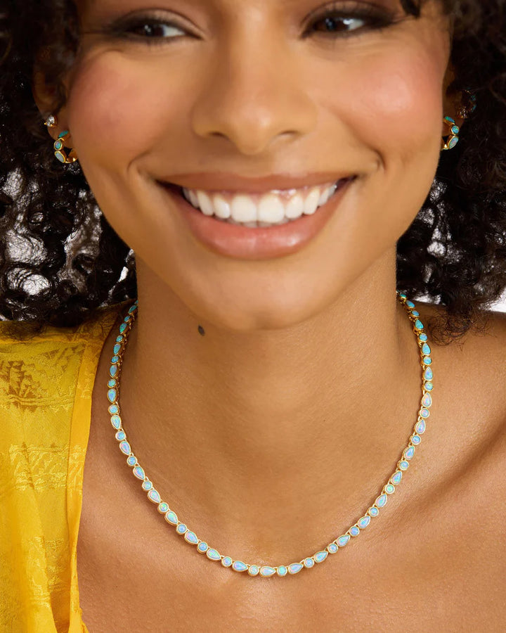 Isla Gold Blue Opal Tennis Necklace