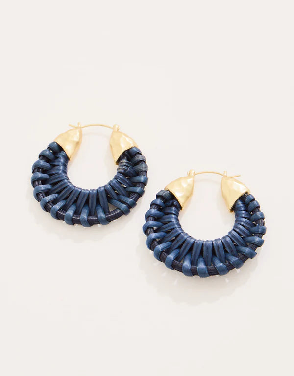 Wicker Hoop Earrings Dark Blue