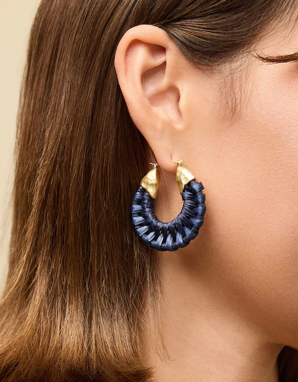 Wicker Hoop Earrings Dark Blue