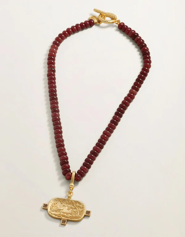 Salt Marsh Beaded Charm Necklace 18" in Bordeaux