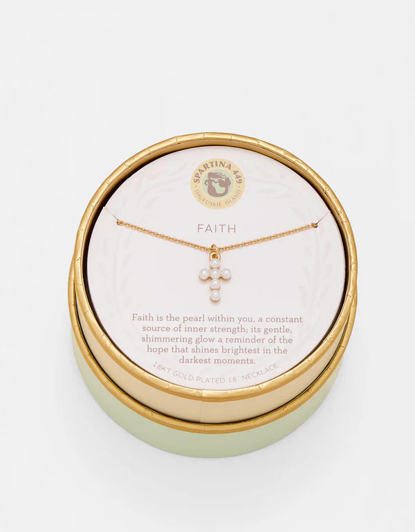 Sea La Vie Necklace 18" Faith/Pearl Cross Gold