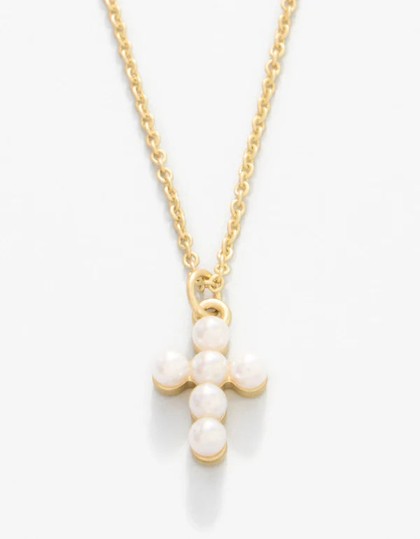 Sea La Vie Necklace 18" Faith/Pearl Cross Gold