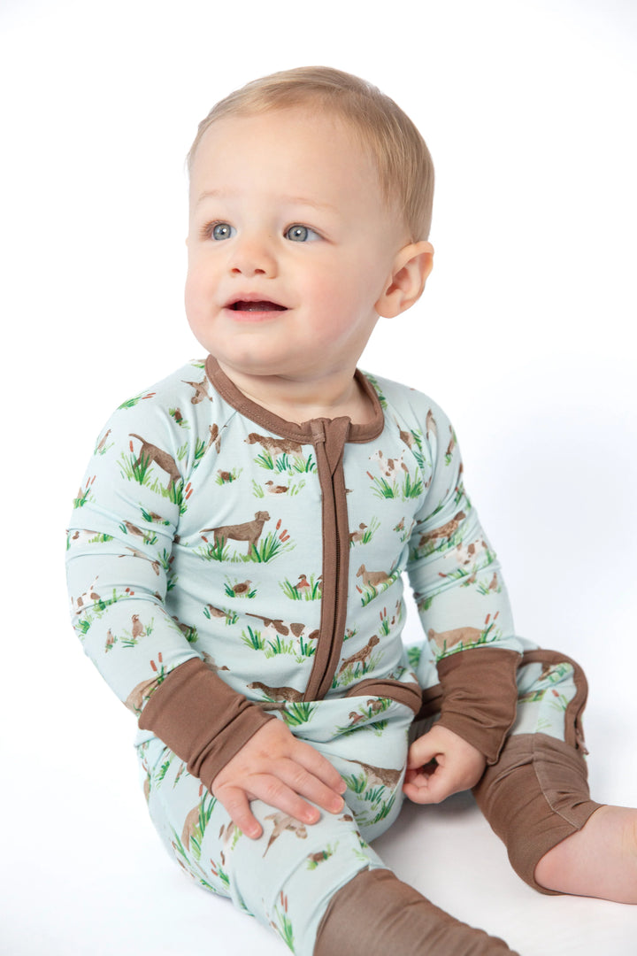 Long Sleeve Zip Pajamas in Delta Dogs