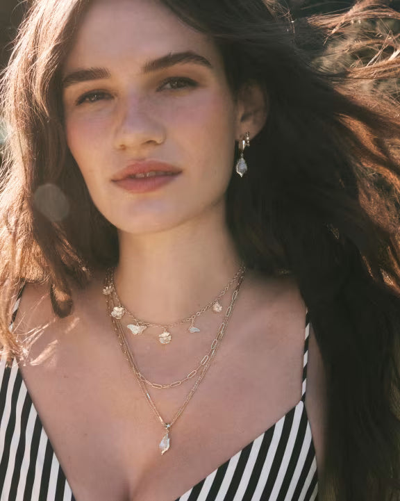 Adriana Scallop Frame Gold Multi Strand Necklace in Natural Mother-of-Pearl