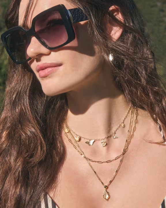 Adriana Scallop Frame Gold Multi Strand Necklace in Natural Mother-of-Pearl