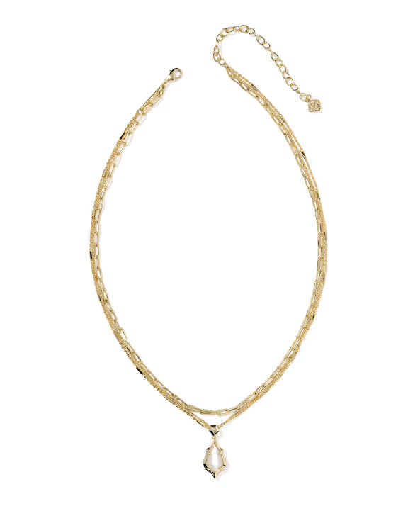 Adriana Scallop Frame Gold Multi Strand Necklace in Natural Mother-of-Pearl