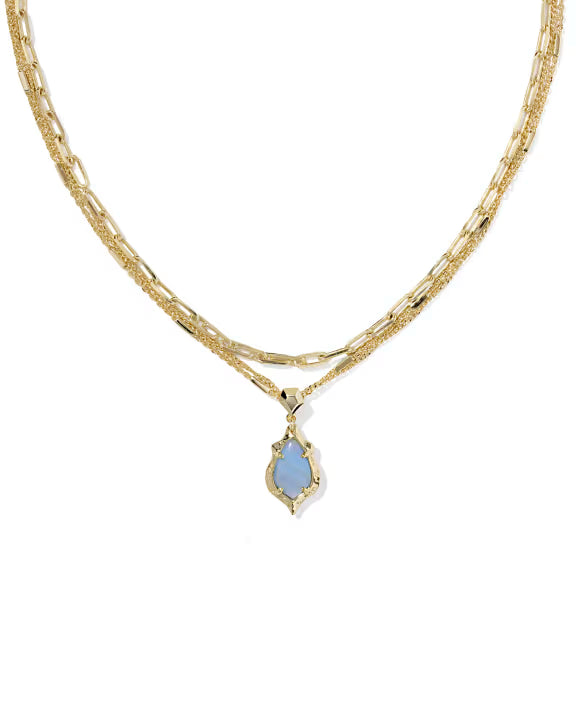 Adriana Scallop Frame Gold Multi Strand Necklace in Sky Blue Iridescent Abalone