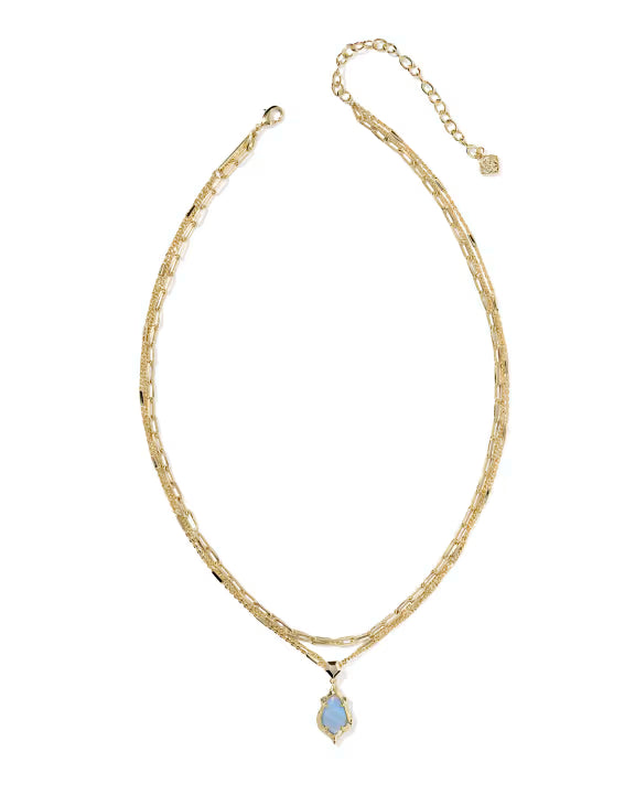 Adriana Scallop Frame Gold Multi Strand Necklace in Sky Blue Iridescent Abalone