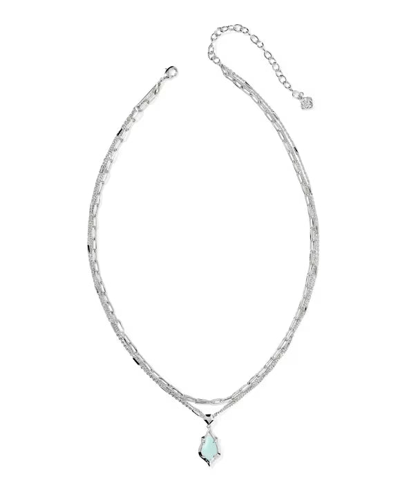 Adriana Scallop Frame Gold Multi Strand Necklace in  Sea Green Chrysocolla