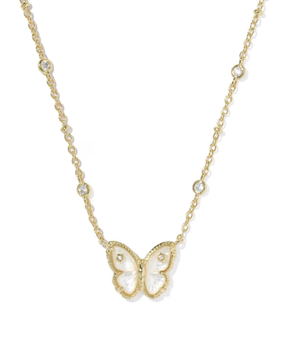 Cailey Butterfly Gold Short Pendant Necklace  in  Ivory Mother-of-Pearl
