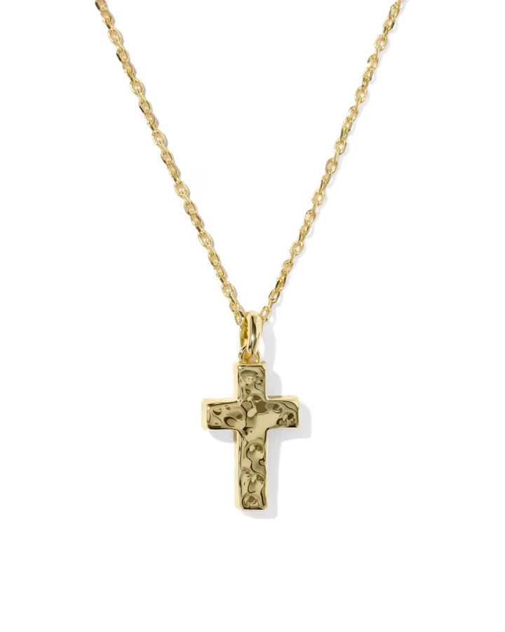 Cross Gold Pendant Necklace in Matte Blush Pink Dichroic Glass