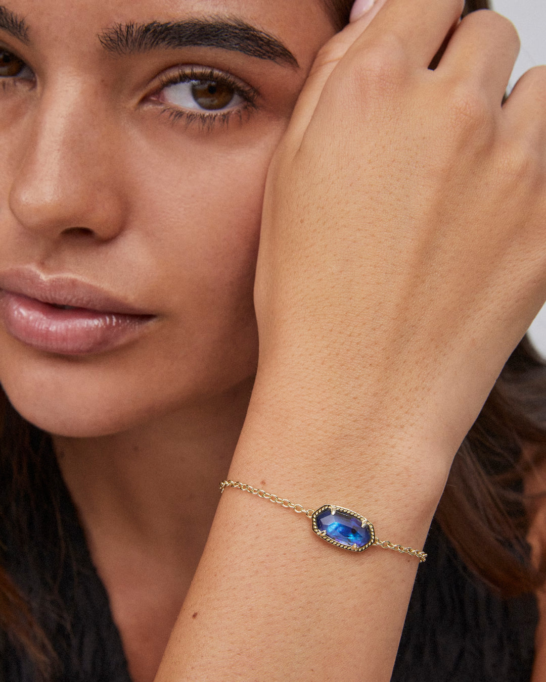 Elaina Delicate Chain Bracelet - Gold Navy Abalone