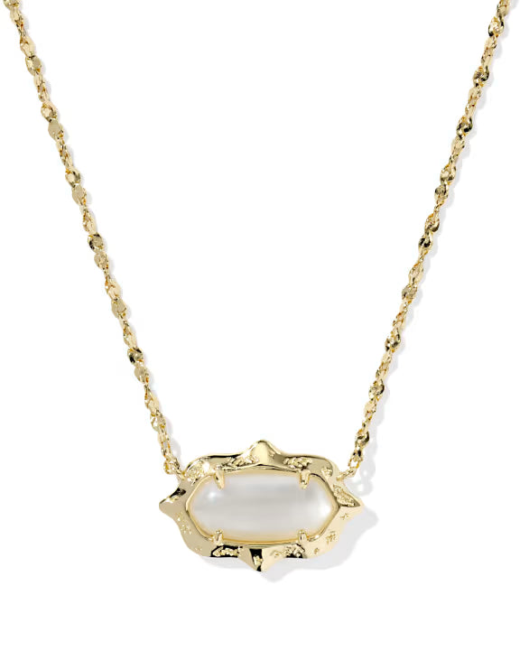 Elisa Scallop Frame Gold Short Pendant Necklace in Natural Mother-of-Pear