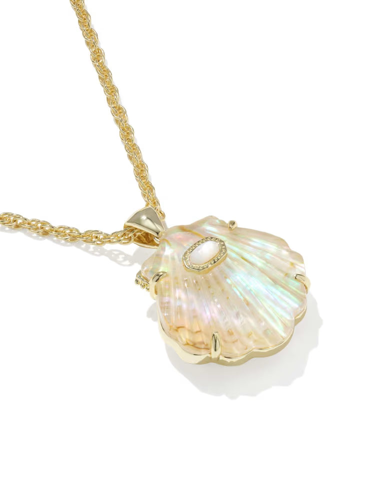 Lucia Shell Gold Short Pendant Necklace in Iridescent Abalone