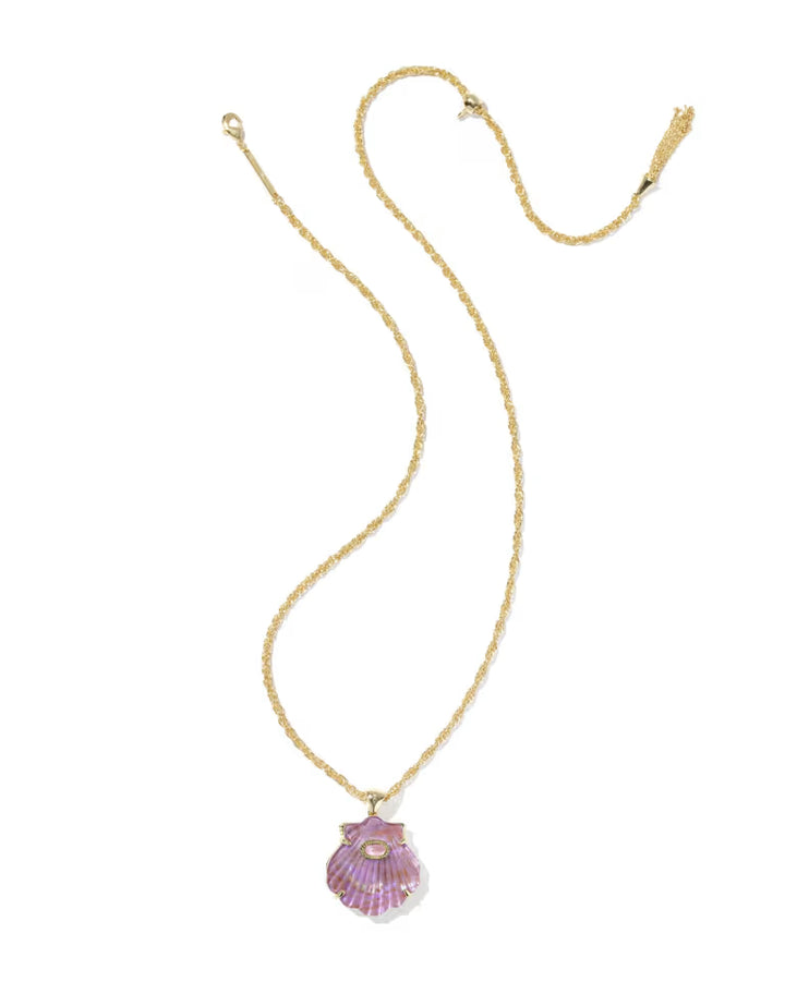 Lucia Shell Gold Short Pendant Necklace in  Light Mauve Illusion