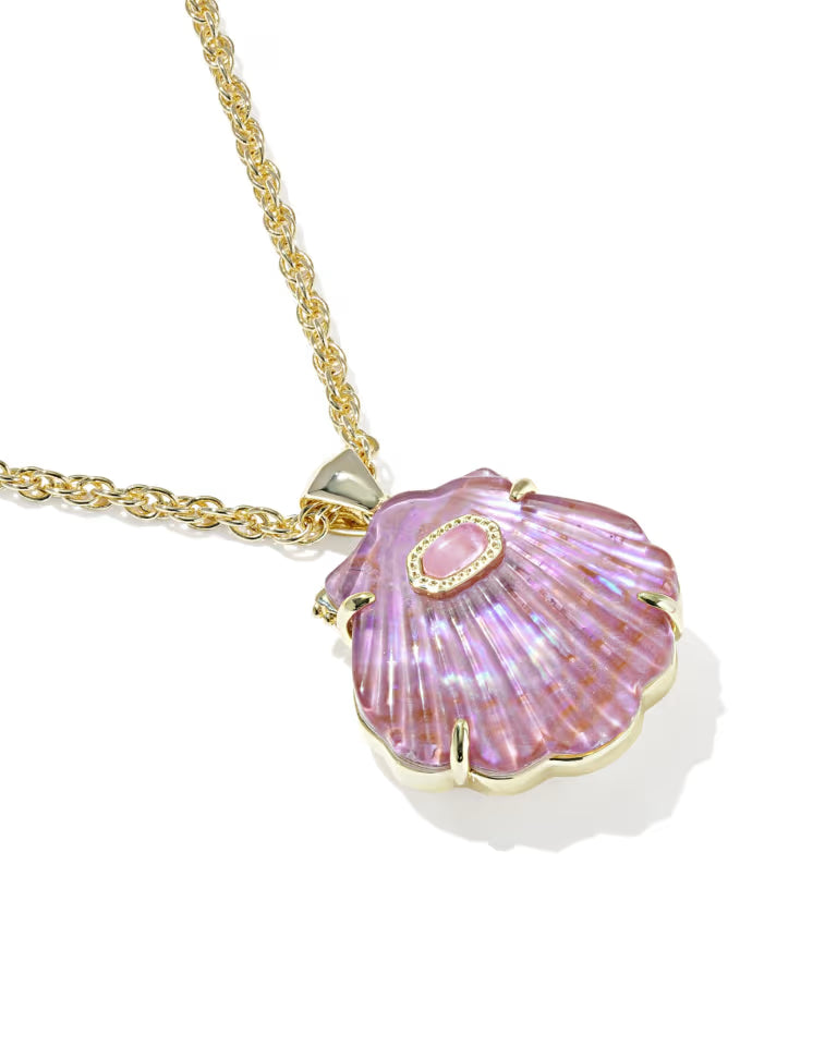 Lucia Shell Gold Short Pendant Necklace in  Light Mauve Illusion