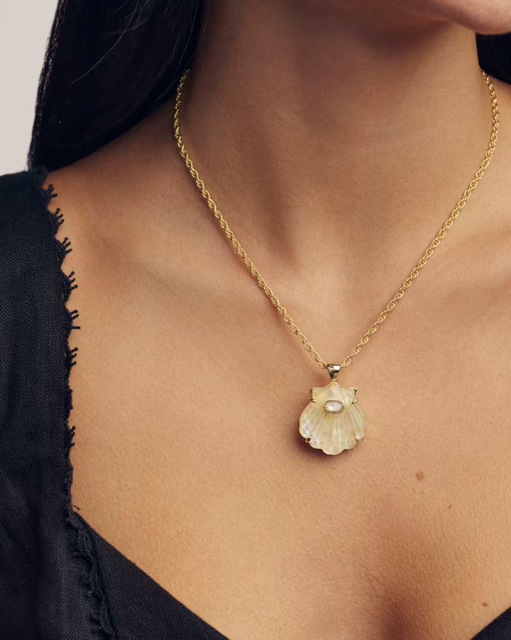 Lucia Shell Gold Short Pendant Necklace in Iridescent Abalone