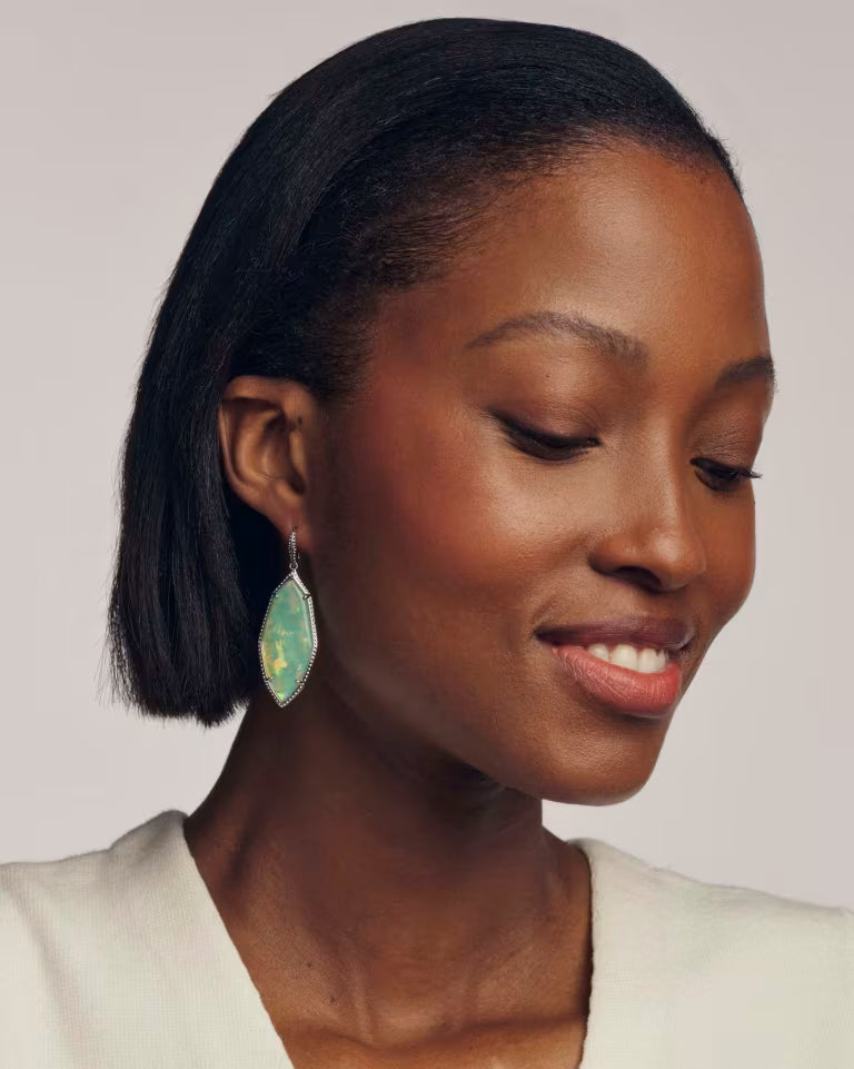 Ophelia Drop Earrings in Rhodium  Mint Iridescent Abalone