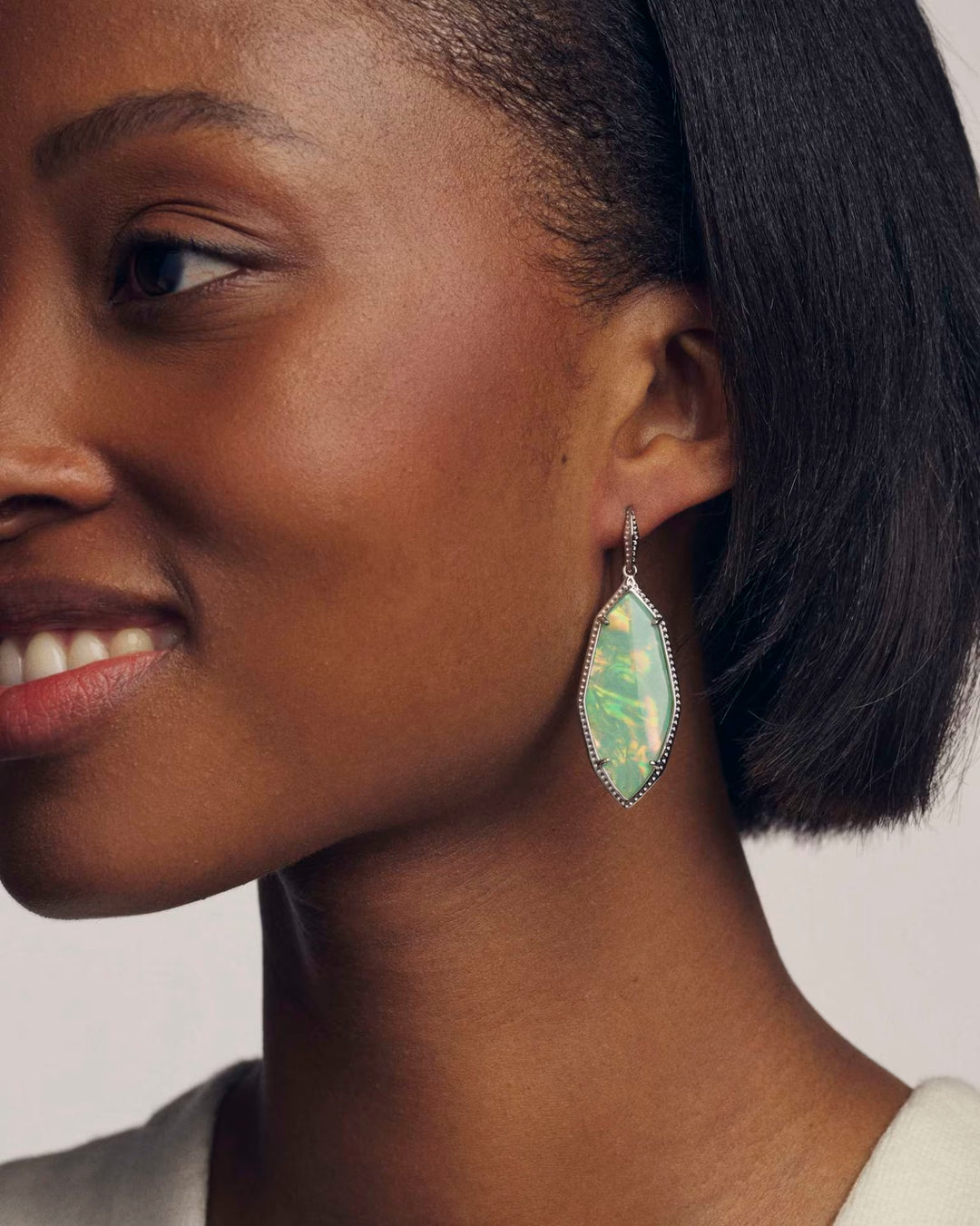Ophelia Drop Earrings in Rhodium  Mint Iridescent Abalone