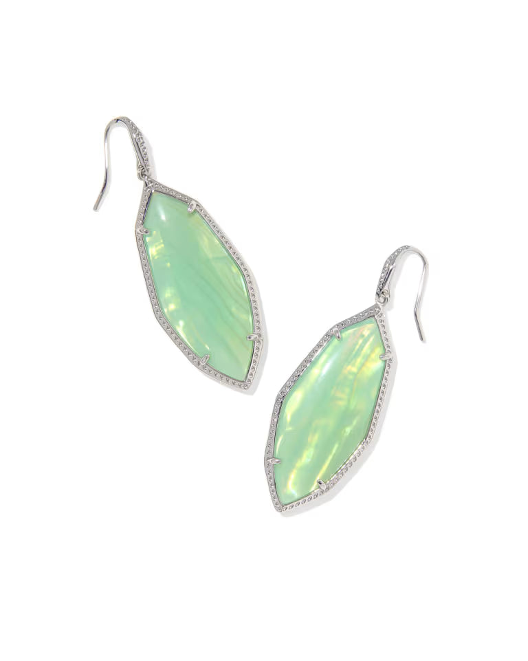 Ophelia Drop Earrings in Rhodium  Mint Iridescent Abalone