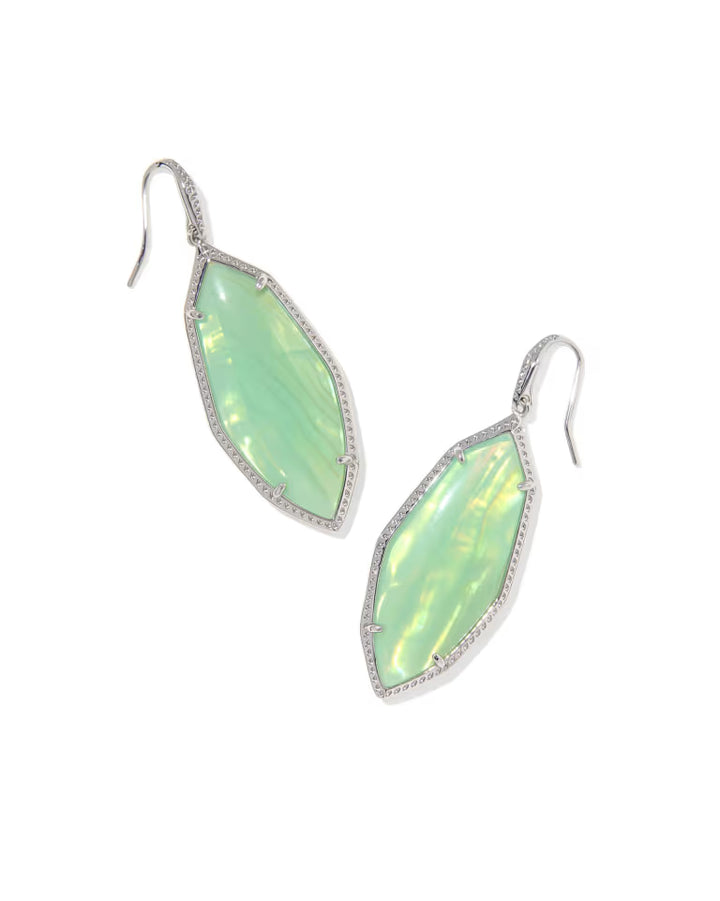 Ophelia Drop Earrings in Rhodium  Mint Iridescent Abalone