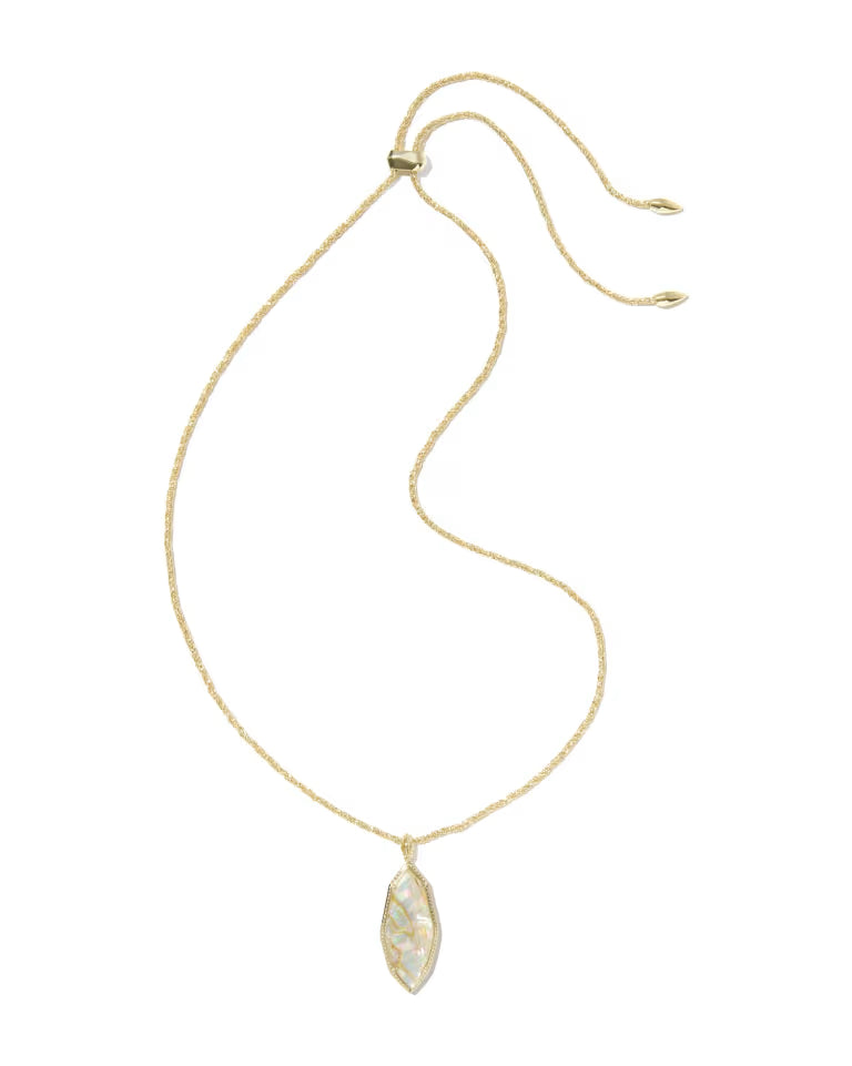 Ophelia Gold Large Long Pendant Necklace in  Iridescent Abalone