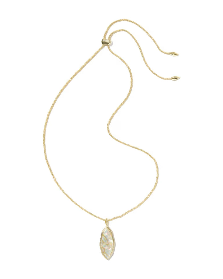 Ophelia Gold Large Long Pendant Necklace in  Iridescent Abalone