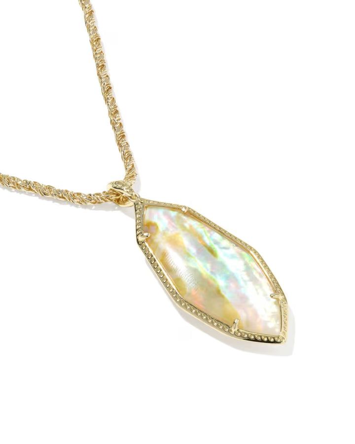 Ophelia Gold Large Long Pendant Necklace in  Iridescent Abalone
