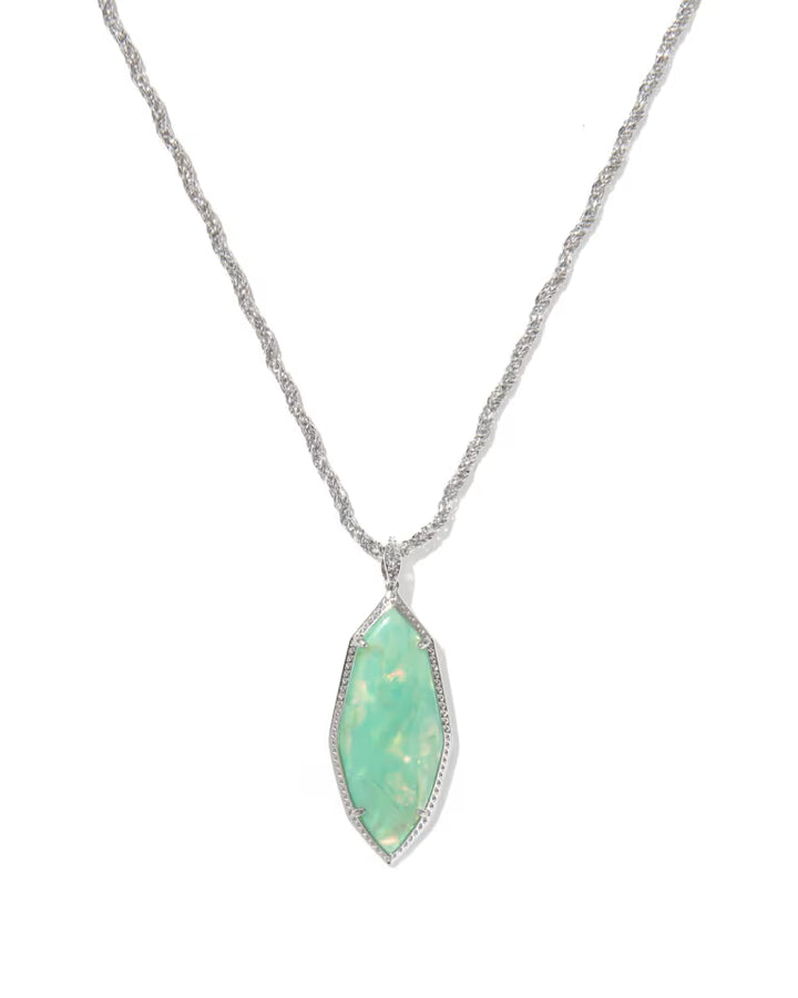 Ophelia Silver Large Long Pendant Necklace in  Mint Iridescent Abalone