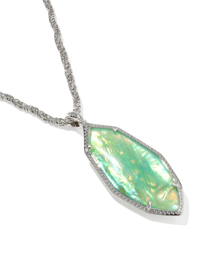 Ophelia Silver Large Long Pendant Necklace in  Mint Iridescent Abalone