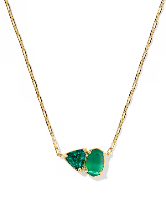 Tatum Short Pendant Necklace Gold in Dark Green Mix