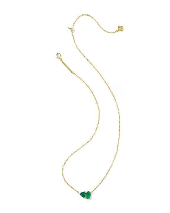 Tatum Short Pendant Necklace Gold in Dark Green Mix