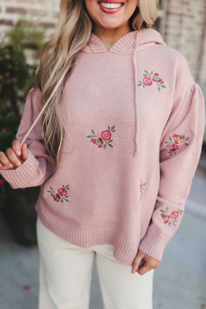 Rose Embroidered Floral Novelty Sweater Hoodie